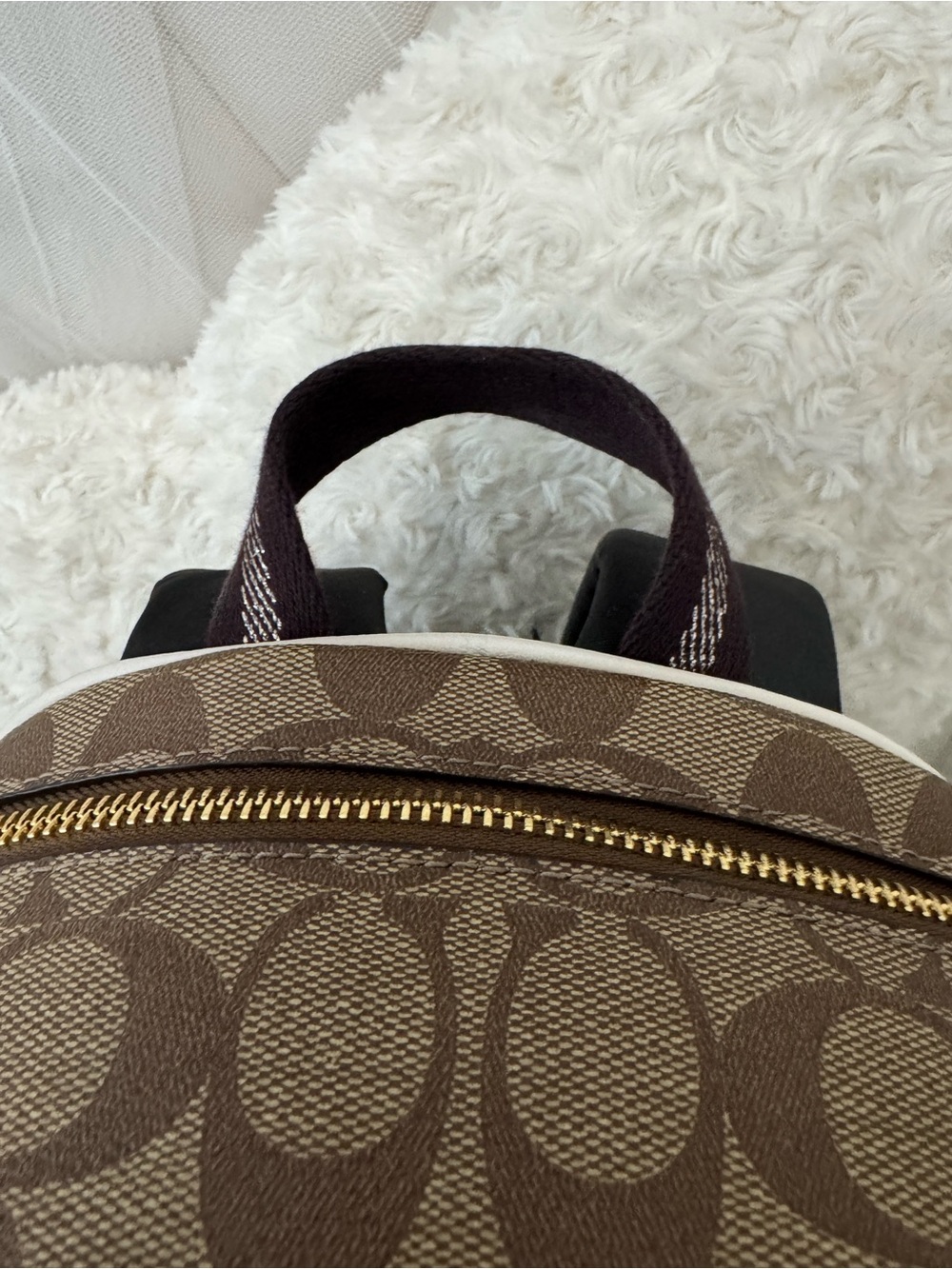 Coach Brown Signature Canvas Backpack with White Leather Pocket - Picture 5 of 10